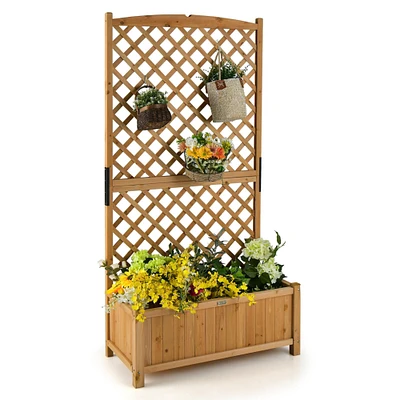 Gymax 71 Tall Raised Garden Bed Wooden Planter w/ Trellis for Flower Climbing Plant