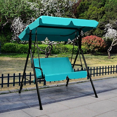 Gymax Blue Outdoor Swing Canopy Patio Swing Chair 2-Person Canopy Hammock