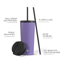 JoyJolt Vacuum Insulated Tumbler with Flip Lid and Straw - 24 oz - Purple