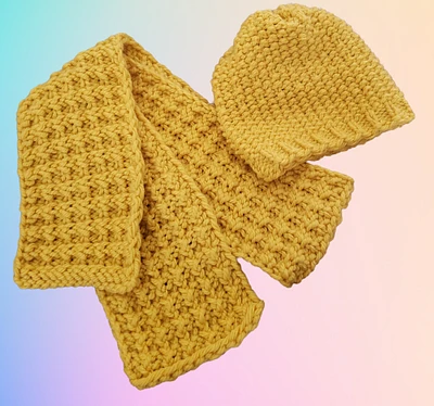 Knitted cap and matching scarf