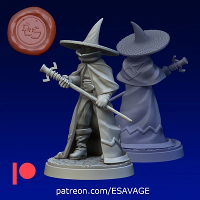 Black Mage from Ethan Savage Studio. Total height apx. 46mm. Unapinted resin miniature