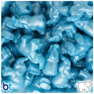 BeadTin Light Blue Pearl 25mm Elephant Plastic Pony Beads (24pcs)