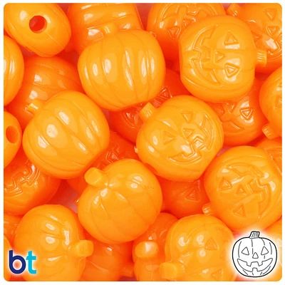 BeadTin Orange Opaque 20mm Jack O Lantern Plastic Pony Beads (24pcs)