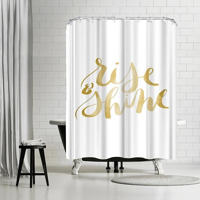 Gold Rise And Shine Typography by Jetty Printables Shower Curtain 71" x 74"