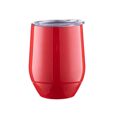 12oz Stainless Stemless Wine Cup with Lid (Red)