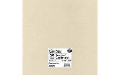 PA Paper Accents Pearlized Cardstock 12" x 12" Champagne, 107lb colored cardstock paper for card making, scrapbooking, printing, quilling and crafts, 25 piece pack