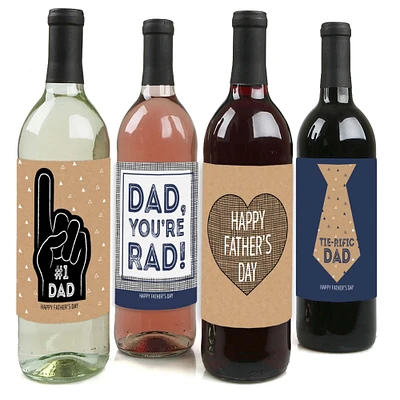 Big Dot of Happiness My Dad is Rad - Father's Day Gift For Men - Wine Bottle Label Stickers - Set of 4