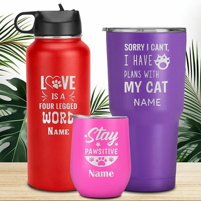 Personalized Cat Tumbler, Pet Parent Gift, Cat Lover Travel Mug, Gift For Cat Owner, Custom Drinkware, Double Insulated Cup