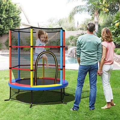 55 Inch Kids Recreational Trampoline Bouncing Jumping Mat with Enclosure Net