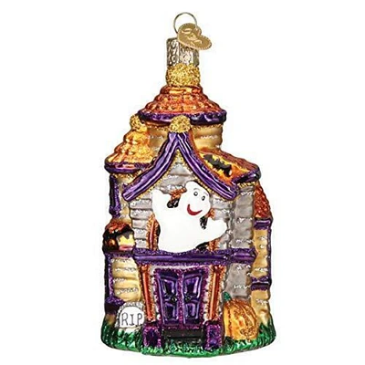Christmas Haunted House Glass Ornament