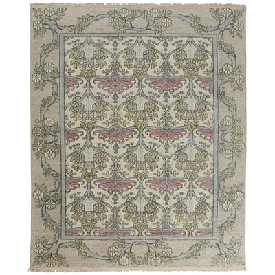 Feizy Home Collection 2' x 3' Gray and Pink Floral Hand Knotted Rectangular Wool Area Throw Rug