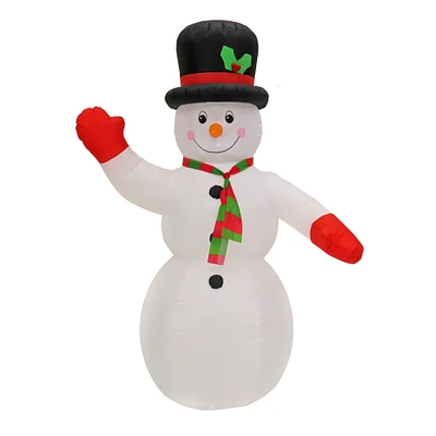 National Tree Company First Traditions Inflatable Cheerful Snowman, Christmas Lawn Decoration, Includes Ground Stakes and Tethers, LED Lights, Plug In, 96in