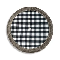 Black and White Buffalo Plaid Tree Skirt With Faux Fur Trim - 60"