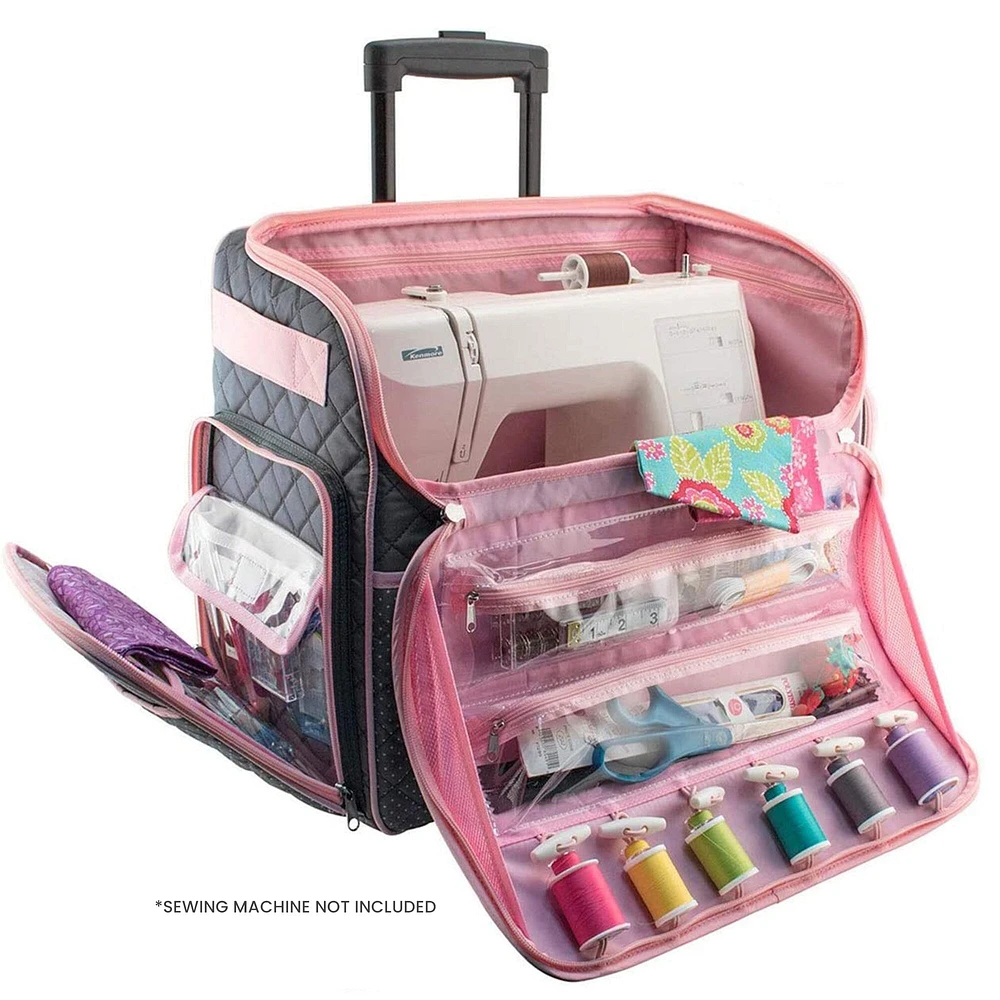 Deluxe Rolling Sewing Case, Pink & Grey