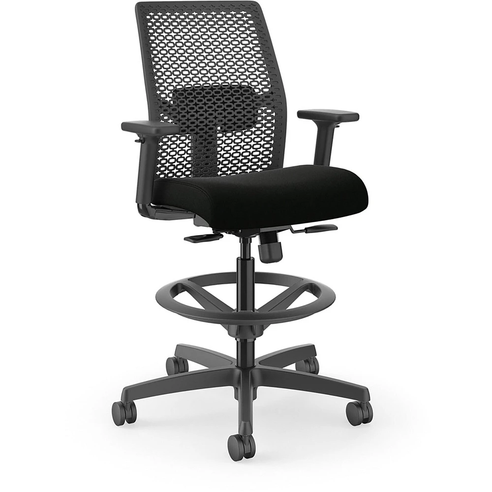 Hon Ignition ReActiv Low-Back Task Stool - Black Foam Seat - Black Frame - Low Back - 5-star Base - Armrest