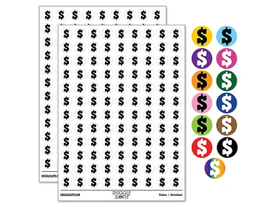 Dollar Sign Money Symbol 0.50" Round Sticker Pack