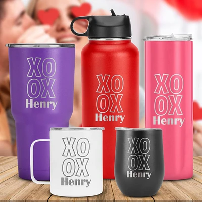 XOXO Engraved Metal Tumbler - Personalized Tumblers for Him, Her, Birthday Gift