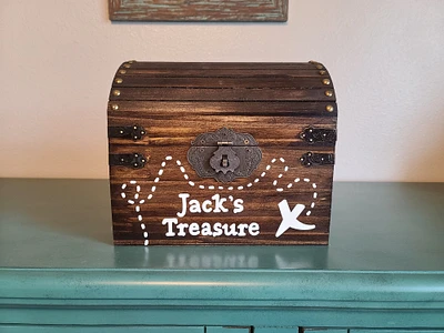 Wooden treasure chest, pirate gift for kids, personalized keepsake gift, money box with slot, locking treasure box