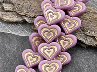 *6* 14x16mm Bronze Washed Pink Heart Beads