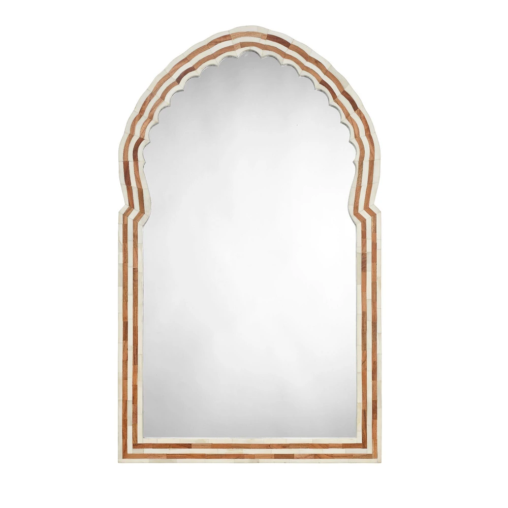 Jamie Young Company Large Bardot Bone Wall Mirror - 40" - Brown and White