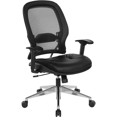 Office Star Professional Air Grid Back Chair - Black Bonded Leather Seat - Black Back - 5-star Base - Metal - Armrest