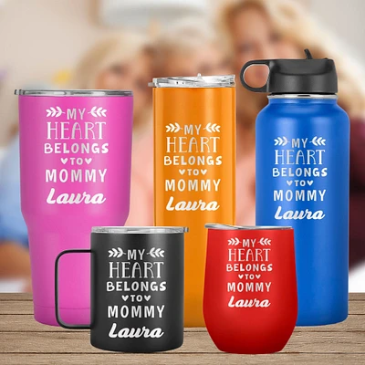 Heart Belongs to Mommy Engraved Name Tumbler: A Personalized Gift to Show Your Love and Gratitude, Mother day, Birthday Gifts for Mom