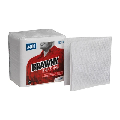 Brawny Professional A400 Disposable Cleaning Towel, ¼-Fold, White, 50 Towels/Pack, 16 Packs/Case, Towel (WxL) 13" x 13"
