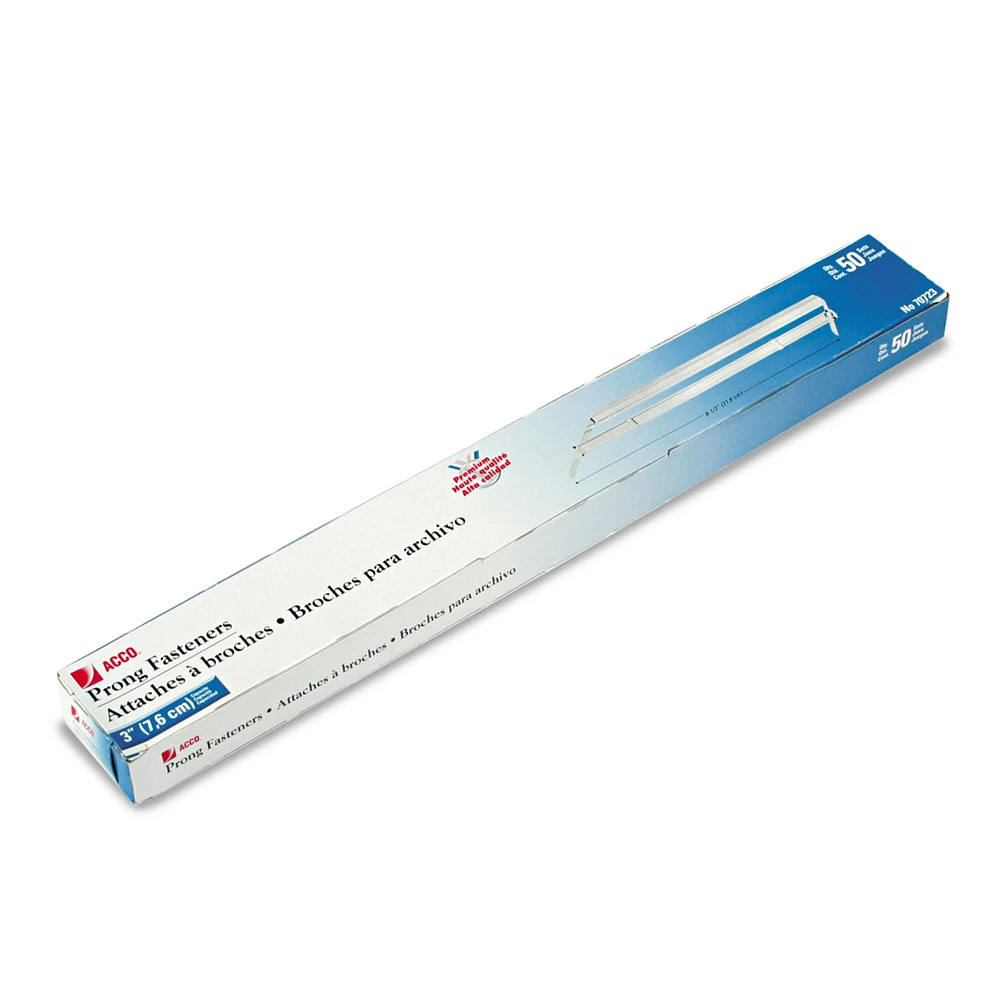 Acco Premium Two-Piece Paper Fasteners 3 Capacity 8.5 Center to Center Silver 50/Box