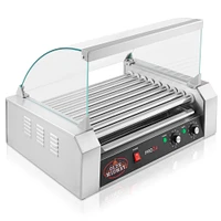 Olde Midway Hot Dog Rollers with Cover, Electric Grill Cooker Machines - Commercial Grade