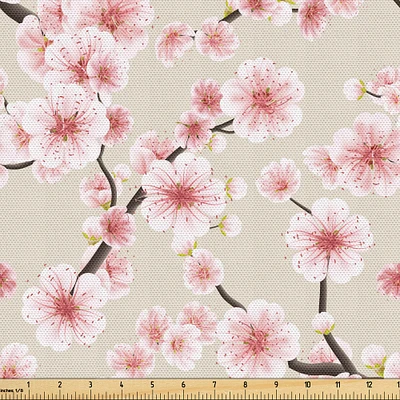 Ambesonne East Fabric by the Yard, Japanese Flowering Cherry Blossom Symbolic Coming of Spring Season Eastern Inspired, Decorative Fabric for Upholstery and Home Accents, 1 Yard, Beige Rose