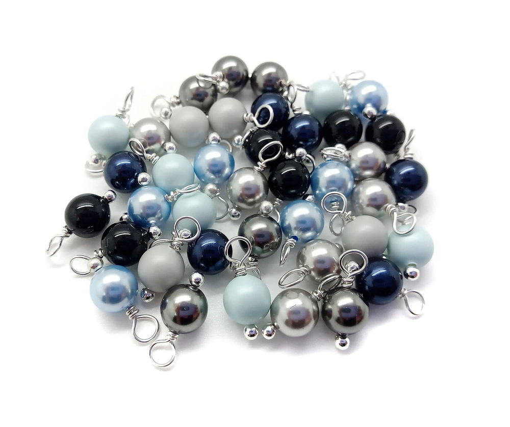 Crystal Charms Mix, 20pc Blue Gray & Black Pearl Dangles, Adorabilities