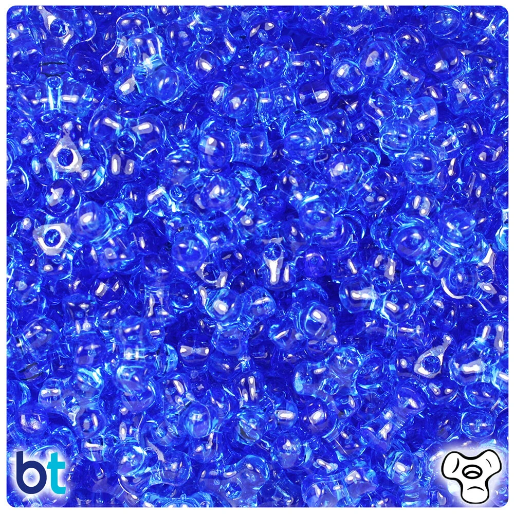 BeadTin Dark Sapphire Transparent 11mm TriBead Plastic Craft Beads (500pcs)