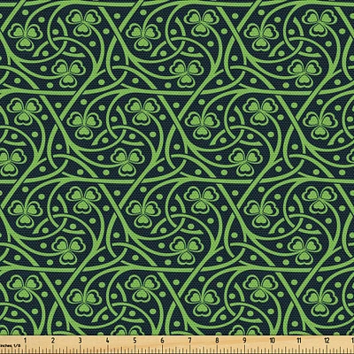 Ambesonne Irish Fabric by The Yard, National Foliage Pattern Intricate Twigs and Dots Trefoil Botanical Abstraction, Decorative Fabric for Upholstery and Home Accents, Yards