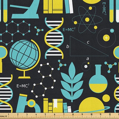 Ambesonne Fabric by The Yard, Science Themed Biology Chemistry and Physics Protons Neutrons, Decorative Fabric for Upholstery and Home Accents, Yards