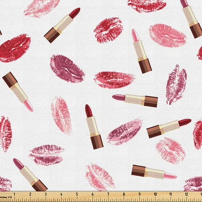 Ambesonne Cosmetics Fabric by The Yard Beauty Theme Pink and Burgundy Lipstick and Kiss Pattern Makeup Concept Decorative Fabric for Chair Cover Ottoman Sofa DIY Sewing & Hobby 1 Yard Burgundy Pink