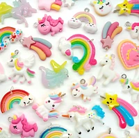 Unicorn and Rainbow Charm Mix, 20 pc, Kawaii Resin Pendant Grab Bag, Adorabilities