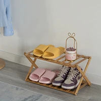 Bamboo Foldable Shoe Rack, Free Standing Shoe Organizer Storage Rack