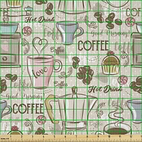 Ambesonne Modern Fabric by The Yard, Coffee Time Vintage Espresso Machine Cupcakes Beans Design, Decorative Satin Fabric for Home Textiles and Crafts, Yards