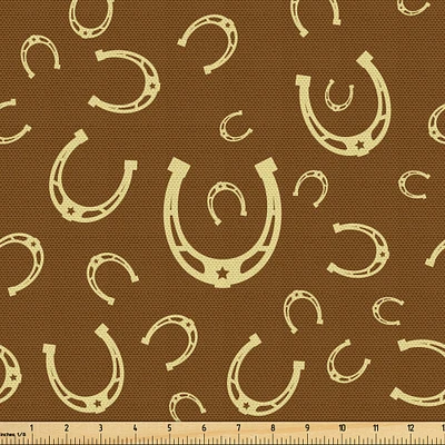 Ambesonne Western Fabric by The Yard, Horse Shoe Motif Vintage Pattern with Star Barn Lucky Symbol Illustration, Decorative Fabric for Upholstery and Home Accents, 10 Yards, Yellow Brown