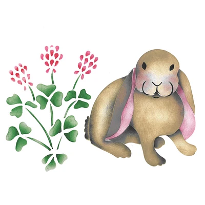 Large Rabbit with Clover Wall Stencil | 536A by Designer Stencils | Animal & Nature Stencils | Reusable Art Craft Stencils for Painting on Walls, Canvas, Wood | Reusable Plastic Paint Stencil for Home Makeover | Easy to Use & Clean Art Stencil