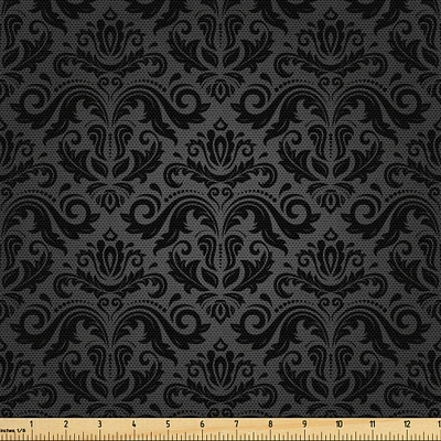 Ambesonne Dark Grey Fabric by The Yard Black Damask and Floral Elements Oriental Antique Ornament Vintage Decorative Material Water Resistant for Outdoor Furnishing Indoor Procjets 5 Yards Black Grey