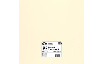 PA Paper Accents Smooth Cardstock 12" x 12" Cream, 65lb colored cardstock paper for card making, scrapbooking, printing, quilling and crafts, 250 piece box