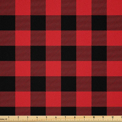 Ambesonne Plaid Fabric by The Yard, Lumberjack Fashion Buffalo Checks Pattern Retro Style Grid Composition, Decorative Satin Fabric for Home Textiles and Crafts, Yards