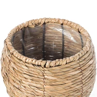 Woven Round Flower Pot Planter Basket with Leak-Proof Plastic Lining