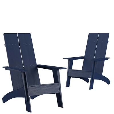 Merrick Lane Set of 2 Piedmont Modern All-Weather Poly Resin Wood Adirondack Chairs