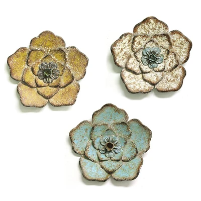Contemporary Home Living Set of 3 Rustic Flower Wall Decoration 8.25"