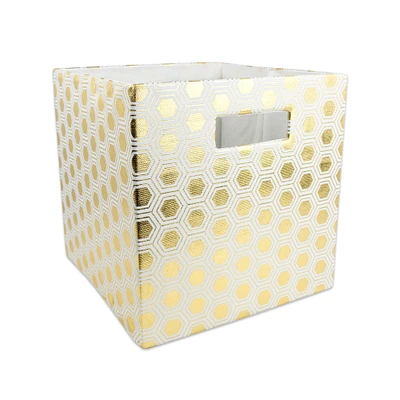 Contemporary Home Living Gold Polyester Cube Storage Bin with Honeycomb Design 11"