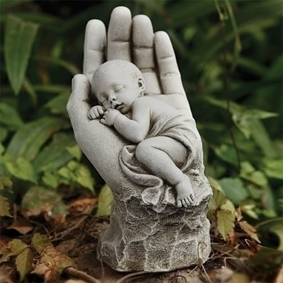 Roman Set of 2 Baby Sleeping in the Palm Outdoor Garden Statues 11.25"