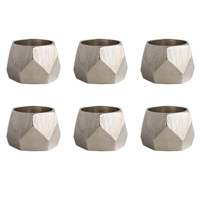 Contemporary Home Living Set of 6 Silver Triangle Band Napkin Rings 2"