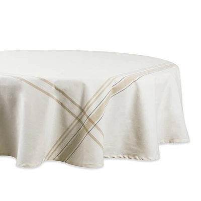 CC Home Furnishings White French Striped Chambray Round Tablecloth 70"